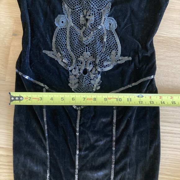 Velvet Sequins Lace M Gothic Dress Elvira Morticia Addams Cosplay Dark Fairy - Picture 14 of 16